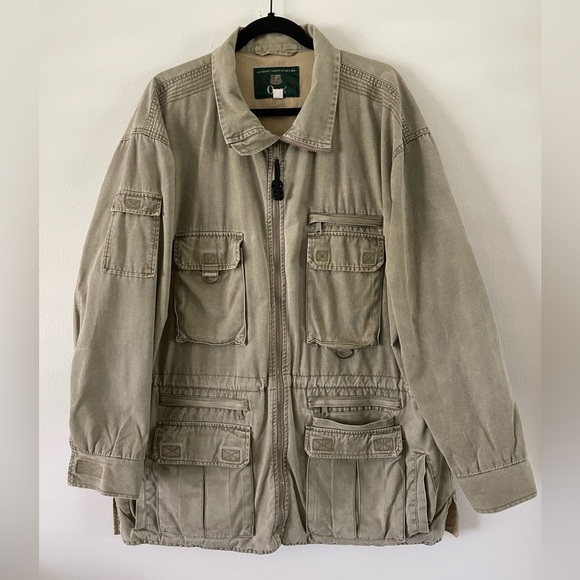 Vtg Orvis Safari Jacket Mens L Hunting Fly Fishing Khaki Barn Chore Utility Coat - Picture 7 of 8